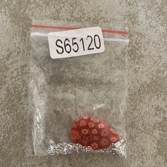 Orange & white Murano glass millefiori teardrop charm 925 sterling silver chain - Picture 7 of 7